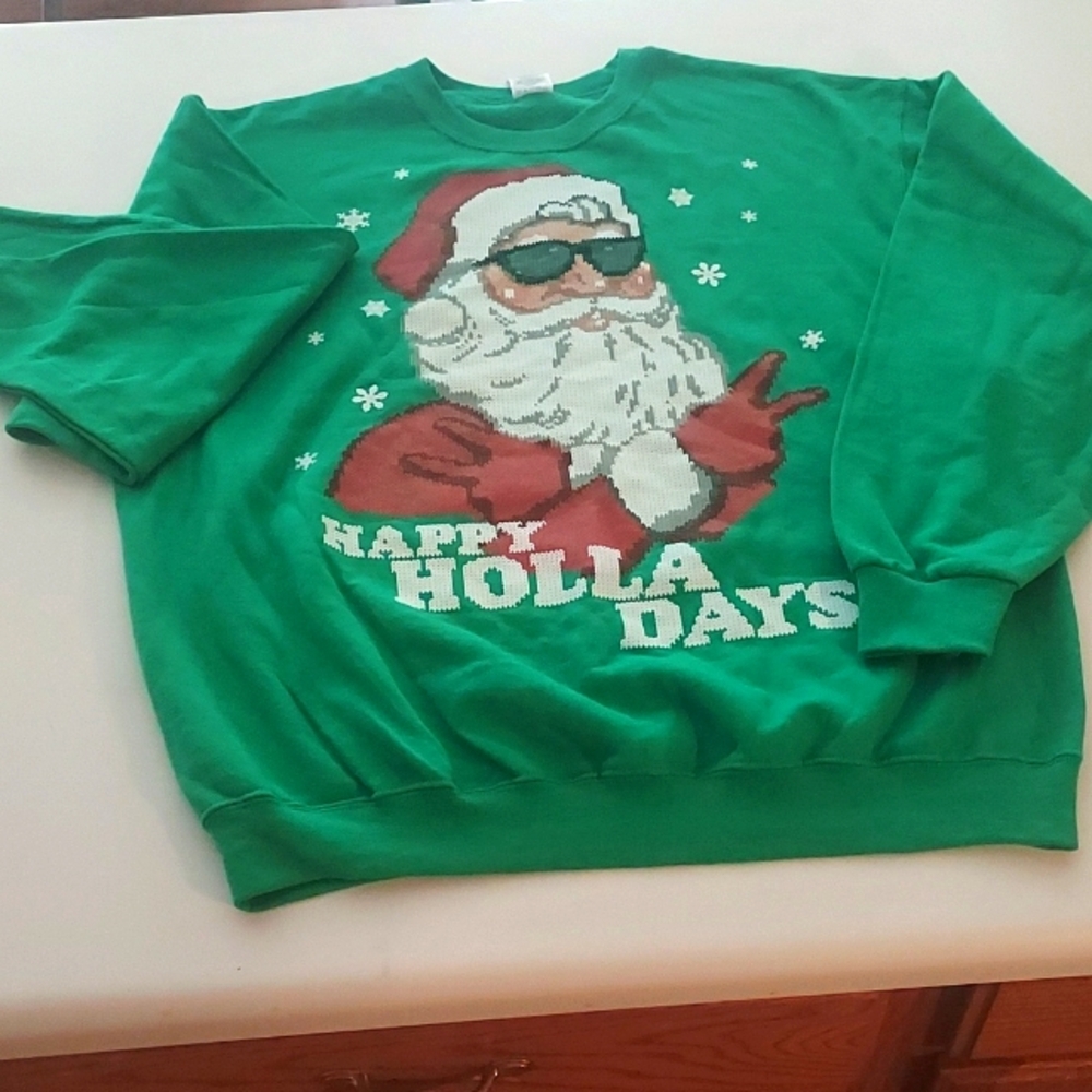 Long Sleeve Green Happy Holla Days Christmas Sweater